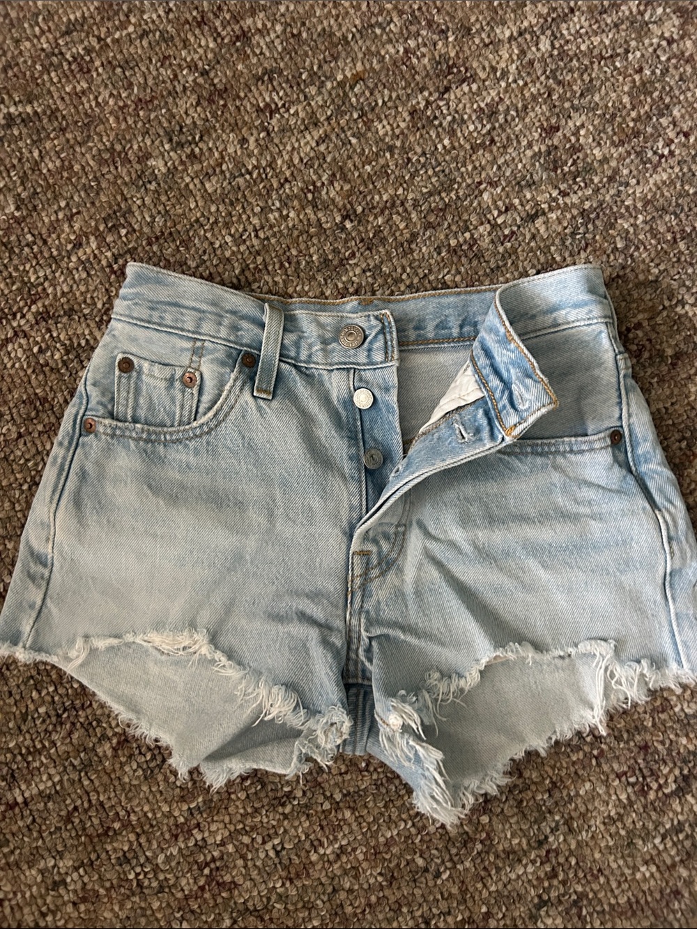 Levi's Light Blue Distressed High-Rise Denim Shorts
